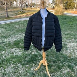 Black Quilted Puffer Jacket with Stand-Up Collar